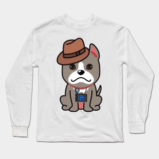 Cute grey dog is holding a camera Long Sleeve T-Shirt